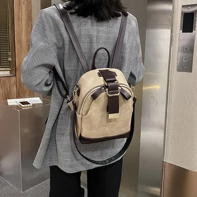  New Ladies Stitching Backpack Soft Leather 
