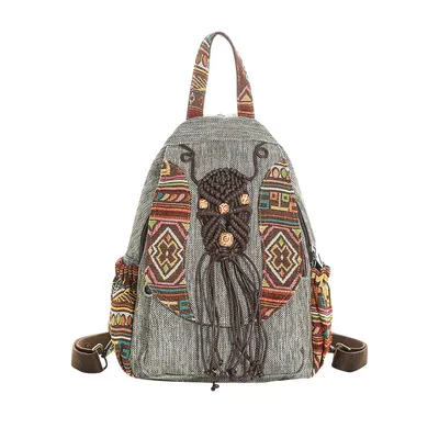 A touch of splendid ethnic style Chinese style hand-woven leisure travel retro wild art canvas fabric backpack