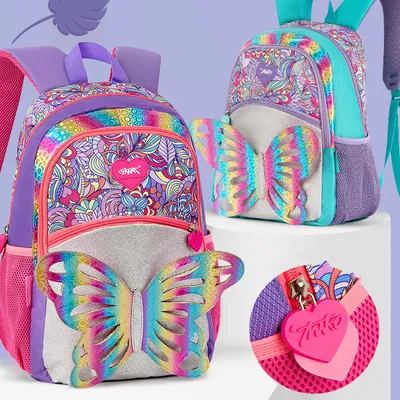 3D Rainbow Butterfly Cute Color Primary School Girls Backpack