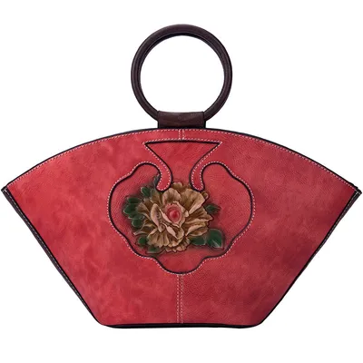  Vintage Hand-painted Embossing Flowers Genuine Cow Leather