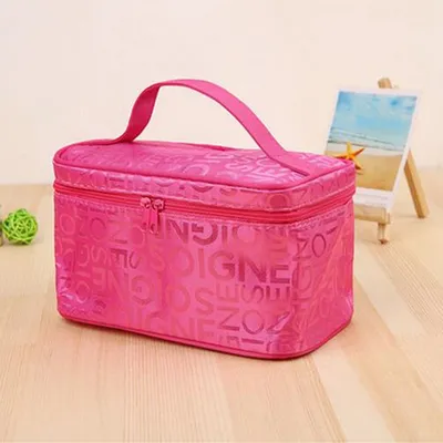A Lot Of Letter Satin Bento-style Portable Cosmetic Bag
