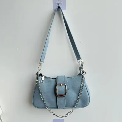 Solid-color Denim Single-shoulder Underarm Bag For Women