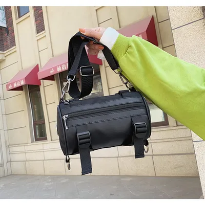  New Style Nylon With Pu Leather Korean Bucket Shape Shoulder Messenger Bag