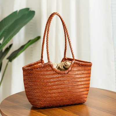Dragon Leather-woven Tote Bag French-style Vintage