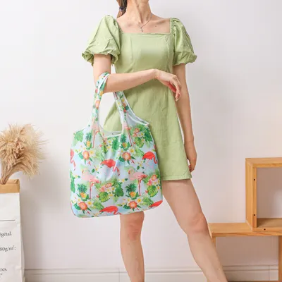 190T Floral Cloth Portable Shopping Bag Polyester Folding