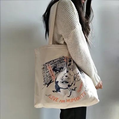 A Large Canvas Bag Shoulder Student School All-match