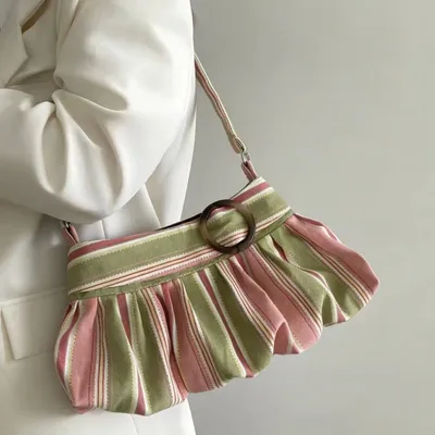 2026 New Striped Pleated One-Shoulder Bag Korean Style For Women