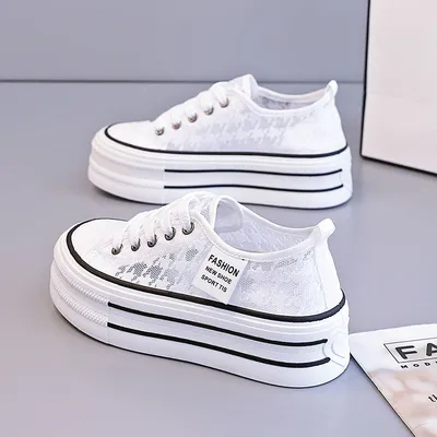 Womens Summer Breathable Lace Mesh Shoes With 5cm Thick Sole For Height Increase