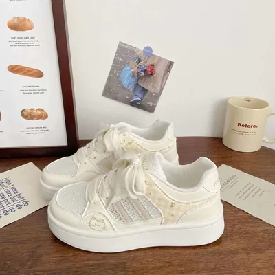 Cute Cat Design Low-Top White Shoes For Women, New Spring 2026 Collection, Versatile Fashion Casual Sneakers With Soft Sole And Unique Stylish Design