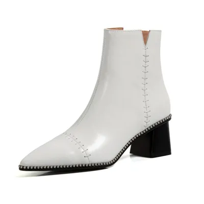 All-match Metal Bead High-heel Martin Boots Simple Nude Boots