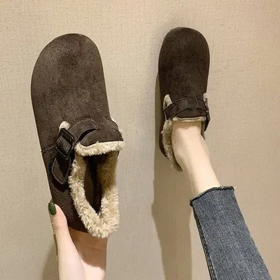 All-match Solid Color Soft Fur And Velvet Cotton Shoes