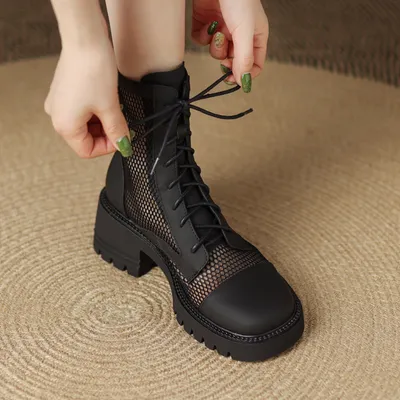 All-match Round Toe Chunky Heel Sandals Thin Leather Martin Boots