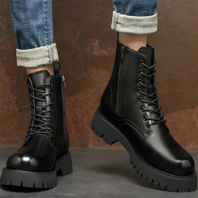 Add High Pile Platform Really Leather Shoes Men Zipper Boots