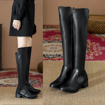 All-match High Paint Boots Long Thick Heel Women