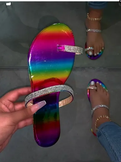  Summer Slippers Women Wish Stand-Alone New European And American Set Of Toe Rhinestone Large Size Flat Bottom Women's Slippers