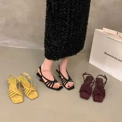 2026 New Arrival Wedge Suede Open Toe Sandals, French Fairy Style Roman Shoes For Women, Summer Beach Vacation Dress Matching Sandals