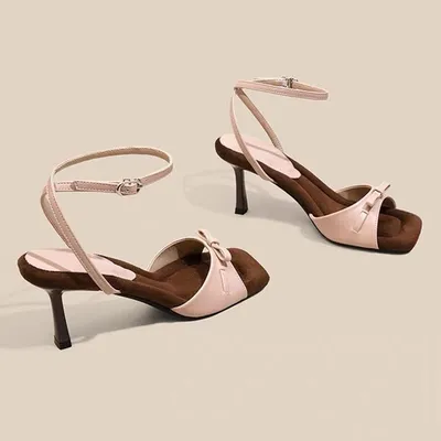 2026 New Women Bow One-Strap Wedge Heel Sandals, Luxury Chic Square Toe Summer Sandals