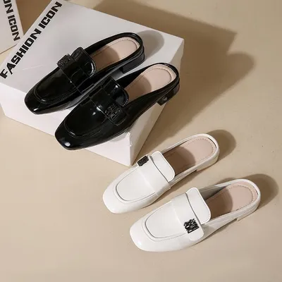 2026 New British Style Square Toe Mules For Women, Outdoor Wear, Elegant Lady Style Closed Toe Mary Janes, Block Heel Plus Size Slip-on Shoes