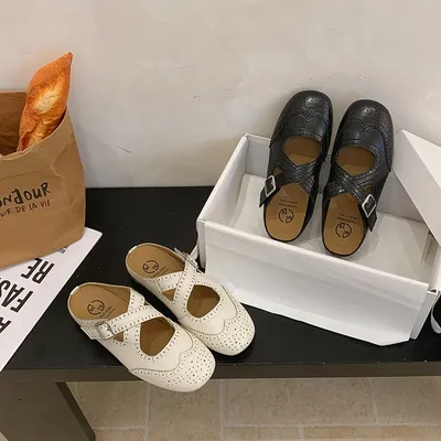 2026 New Korean Style Cross Strap Closed Toe Slippers Slip On Mary Jane Mule Slides