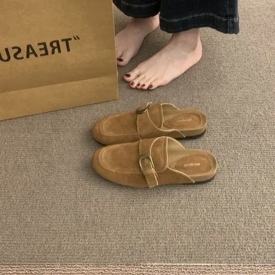 2026 Women's Slip-On Birkenstock Style Mules, French Retro Thick Sole Closed Toe Half Slippers, Casual Outdoor Shoes