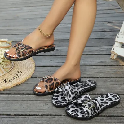 Outdoor Retro Artistic Comfortable Soft Leopard-print Beach Slippers