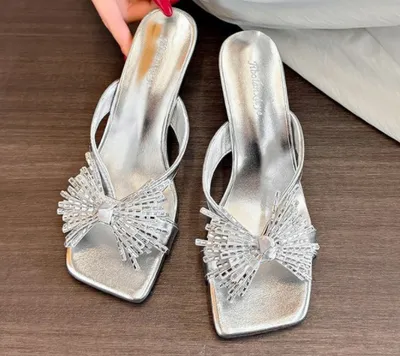 2026 New Crystal Firework Fairy Shoes, Block Heel Slide Sandals For Women, Stylish Elegant One-Strap Slippers For Outdoor Wear