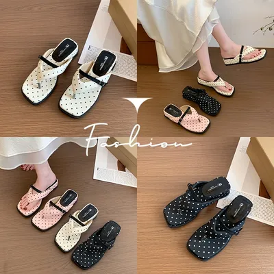 2026 Summer Polka Dot Flip Flops For Women, Versatile Casual Platform Thong Slippers, Outdoor Beach Shoes