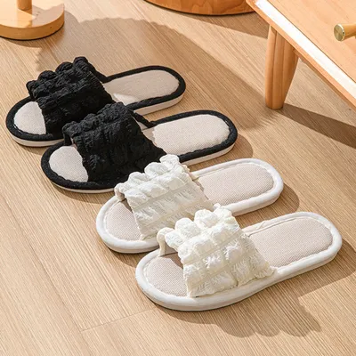 Summer Indoor Non-slip Puffy Cotton Slippers For Women