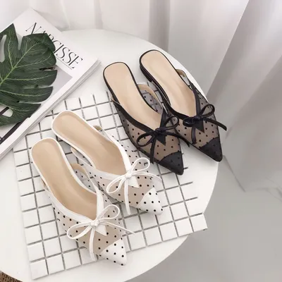 new lace screen gauze point pointed flat sandals women's shoes