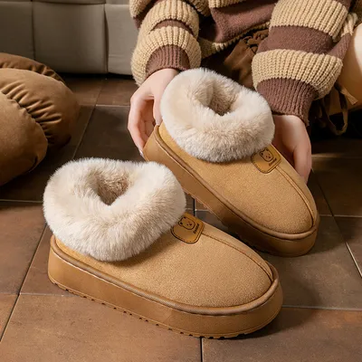 Ankle Wrap Cotton Slippers Women's Fashion Thick Snow Boots