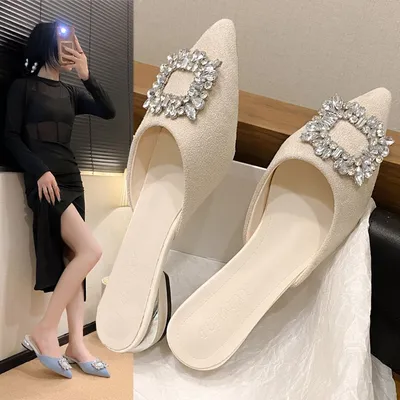 Square-clip Covered-toe Womens Half Slippers