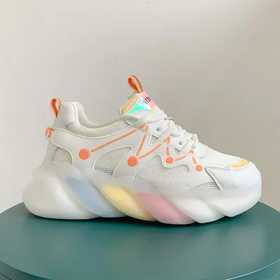  Spring And Summer New Womens Shoes Rainbow Breathable All-Match Thick-Soled Casual Sports Shoes