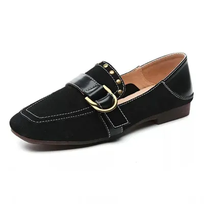  Summer New Style Korean Flat Single Shoes Women's Two-Wear Peas Shoes Copper Buckle Decoration Soft Sole Grandma Shoes Women Retro
