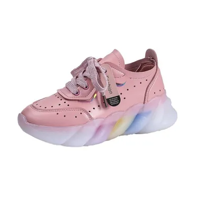  Spring Women Vulcanize Shoes Fashion PU Leather Round Toe Comfortable Women Casual Shoes Mesh Breathable Platform Sneakers