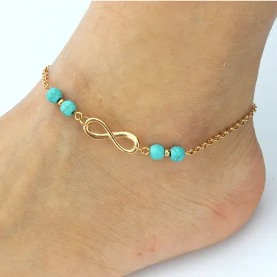  European And American Foreign Trade Hot Sale Fashion Simple Turquoise Beads Infinite Eight Character Chain