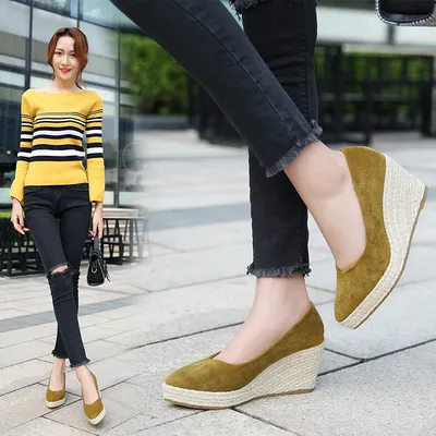 Spring And Autumn New Wedge Heel Shoes Women Shallow