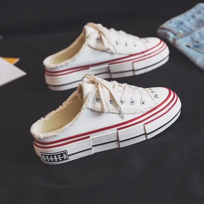  Summer New Semi-drag Platform No Heel Canvas Shoes