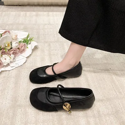 2026 French Style Gentle Women's Pumps, One-Strap Splice Round Toe Hidden Heel Mary Jane Ballet Flats