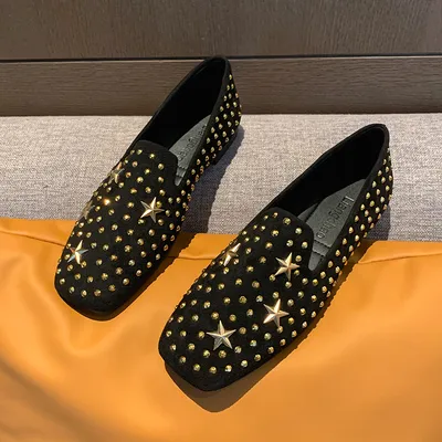 2026 Fall New Square Toe Rhinestone Flat Moccasins, Soft Sole Slip On Loafers For Wide Feet Women