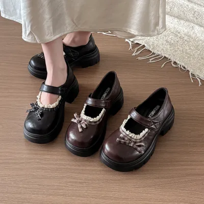 2026 Spring Fashion Bow Mary Jane Shoes For Women - Cute Sweet Style With Thick Heels, Dressy Platform, And Buckle Closure