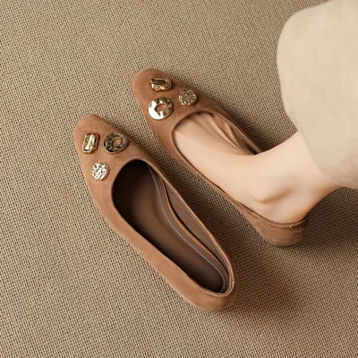 2026 New Arrival Women's French Retro Sheep Suede Low Cut Pumps, Studded Invisible Height Increase Commute Work Shoes