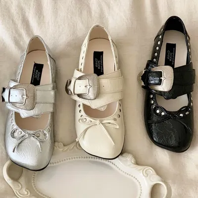 2026 Spring & Summer New Mary Jane Flats, Apple Toe Women's Shoes With Buckle, Rivets & Bow, Breathable & Versatile