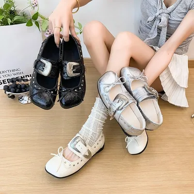 2026 Summer New Apple Head Versatile Breathable Buckle Rivet Bow Mary Jane Flat Women's Singles Shoes