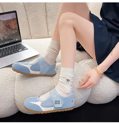 2026 Summer New Arrival Women's Flat Preppy Casual Shoes, Korean Style Slip On Outdoor Flats With Velcro Closure