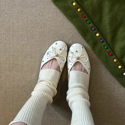 Round Toe Bow Rivet Slip-On Flats, French Style Gentle Low-cut Loafers Women Casual Moccasins