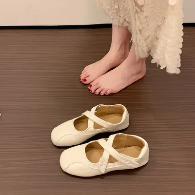 2026 New Women Crisscross Strap Low Cut Mary Janes, Versatile French Style Hidden Wedge Comfort Ballet Flats For Summer & Autumn