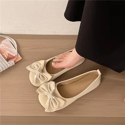 2026 New Korean Style Women's Suede Bow Slip-On Moccasins, Soft Sole Versatile Elegant Flat Shoes