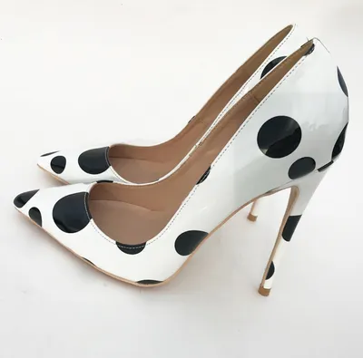  Black And White Circle Color Matching Wave Point High Heel Shoes