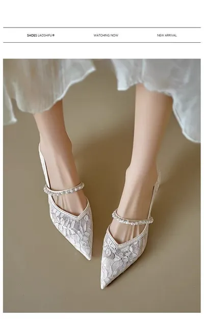 2026 New Fashion Mesh Strap Women's Mary Jane Shoes, Low Cut Pointed Toe Wedding Shoes, Thin High Heels Matching Dresses