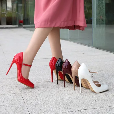 12 Cm Round-toe Large-size High Heels With A Wrist Strap